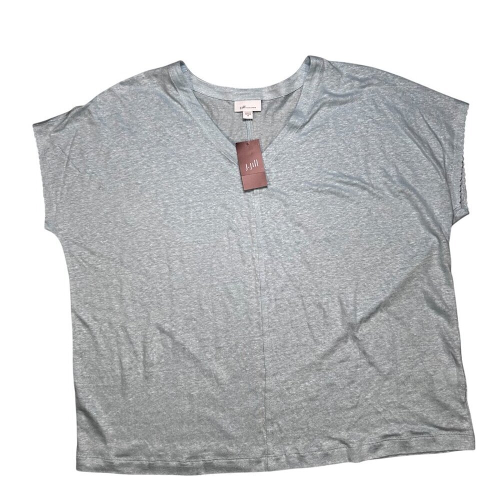 J. Jill Love Linen Medium Pale Blue Short Sleeve Top Preppy Coastal